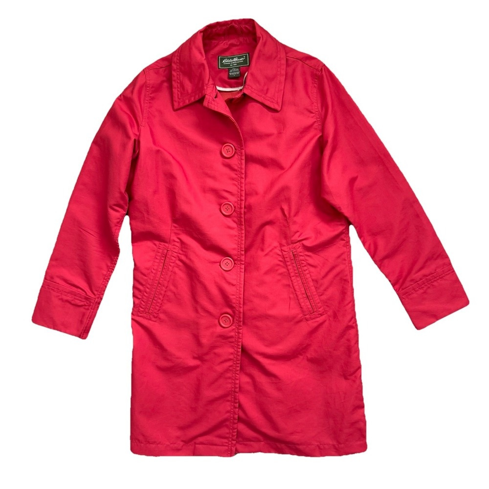 Eddie Bauer‎ Red Trench Coat Shell Jacket Womens Large Chore Fisherman Classic